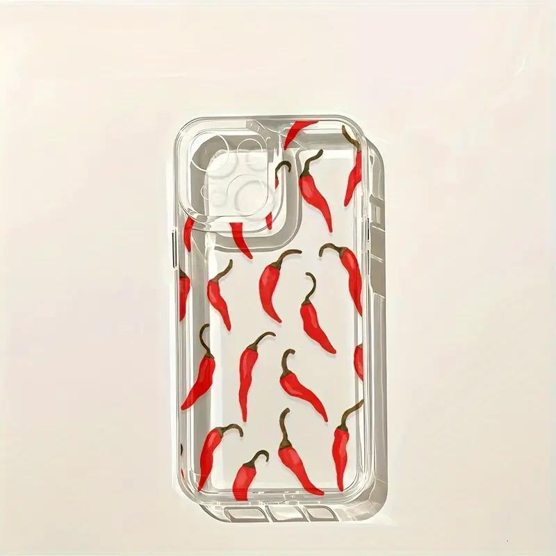 Red Chili Pattern Clear Case Art Phone Case for iPhone 17 16 15 14 13 12 11 16E Series Pro Max Plus Double Layer Protection