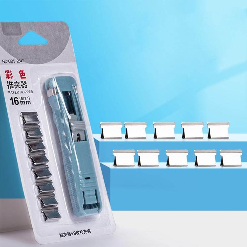 Manual Plastic Paper Clamp Dispenser with 8 Metal File Cllip Refills For Efficient Paper Archival Document Management