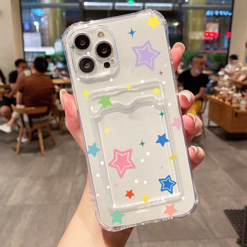 Love Heart Graphic Clear Phone Case For iPhone 11 12 13 14 15 16 Pro Max XS XR X 7 8 Plus Wallet Card Bag Lens Protection Cover