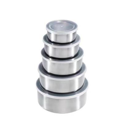 5-Piece Stainless Steel Round Food Containers with Lids - Airtight Fresh-Keeping Storage for Kitchen & Refrigerator