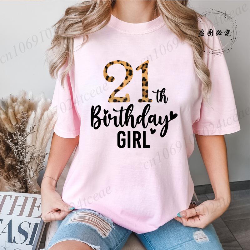 It's My 21th Birthday Leopard Birthday Vintage Graphic TShirt Unisexs Short Sleeve Crew Neck Casual with Retro Aesthetic Clothes