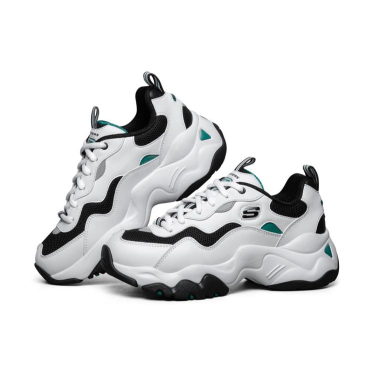 Skechers DLites 3.0 Mesh Synthetic Leather Retro Casual Low-Top Lifestyle Shoes Women Sneaker White Black Green 88888398-WGRN