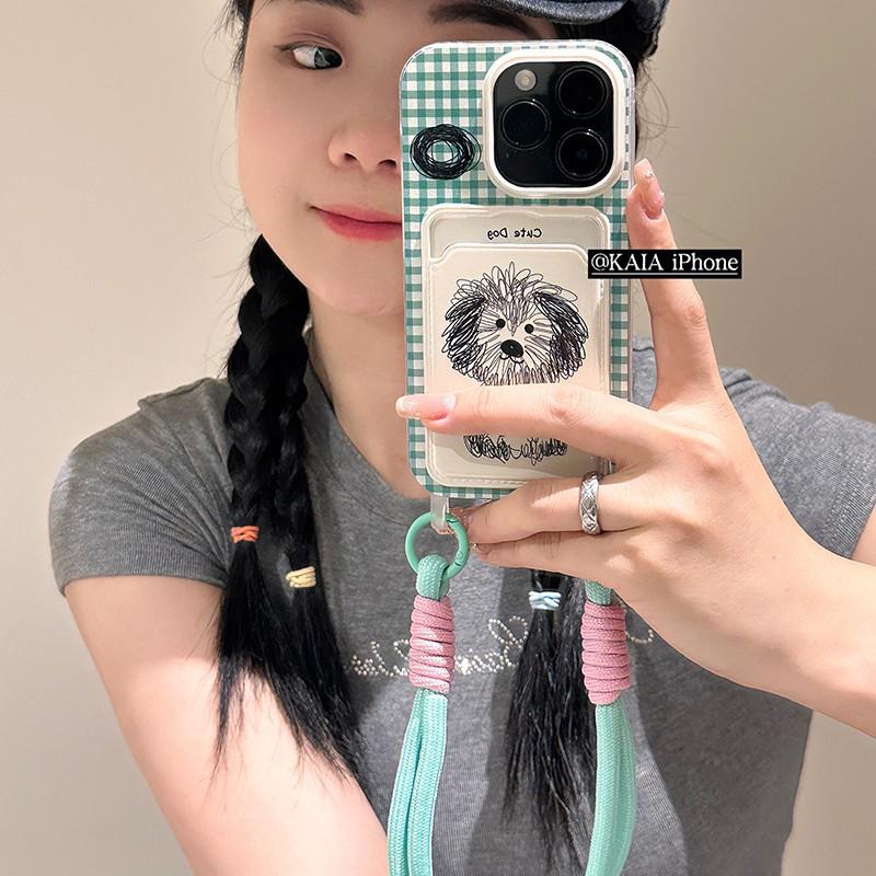 Plaid Puppy Series 11 Card Bag Mobile Phone Case Lanyard Cute Applicable Machine Model 11 Girl 11 Anti-drop Protective Cover