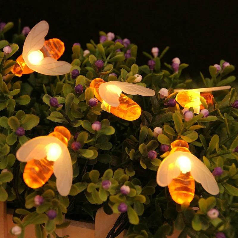 2026 Bees String Lights 10/20/40/80 LED Lights Mini Vintage Christmas Halloween Decorative String Lights Patio Garden Home