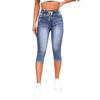 High Waist Women Denim Jeans Shorts Stretch Drawstring Knee Length Ripped Hole Jean Pants
