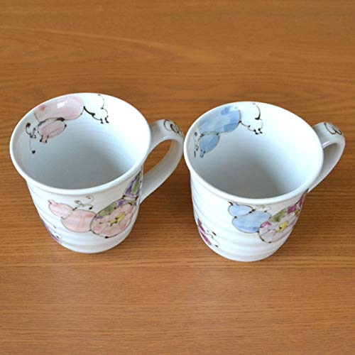 Auspicious gift for 77th birthday celebrations, wishing for good health and safety. Arita ware mugs, pair, with a flower and six gourd design, gift ta