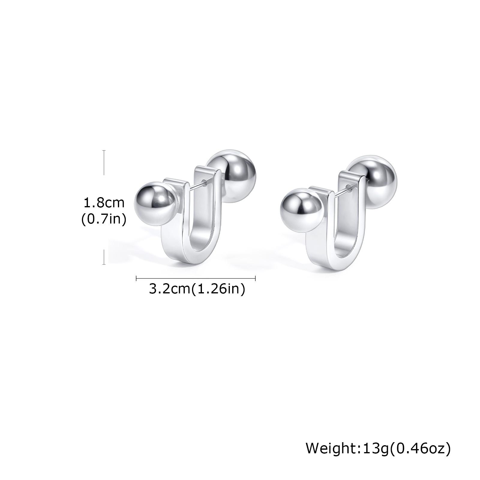

New Design Trendy Geometric U-shaped Earrings for Women, Stainless Steel Beads Hoop Earrings, Waterproof Luxury Jewelry Gift серебряный