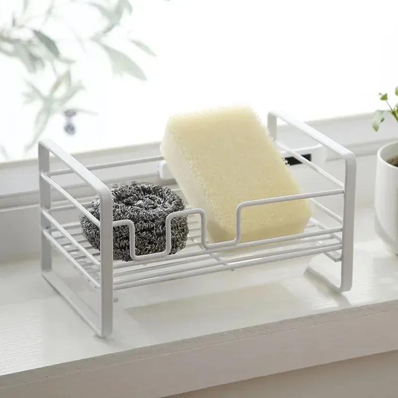 2025 Kitchen Sink Shelf Soap Sponge Drain Rack Storage Organizer Caddy with Drain Pan Wall Mounted Stainless Steel Holder Dropship