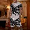 Modisches Resort-Style Herren T-Shirt Kurzarm Shorts Zweiteiliges Set Sommer 3D-Druck