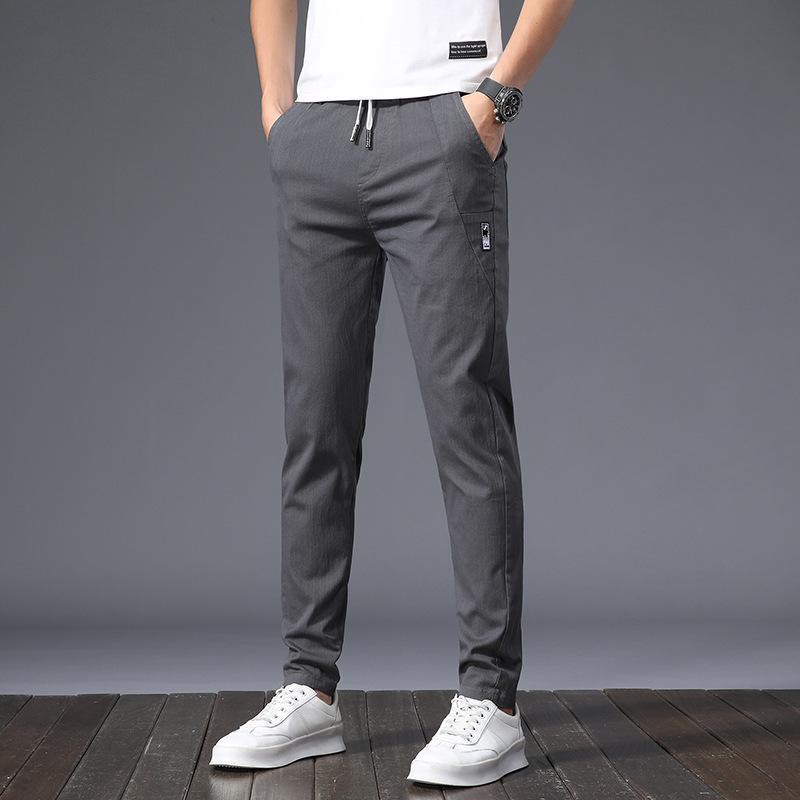 Men's Casual Trousers - Summer Lightweight New Style Straight-Leg Trousers Korean-Style Trendy Slim-Fit Elastic Waistband Stretch Trousers