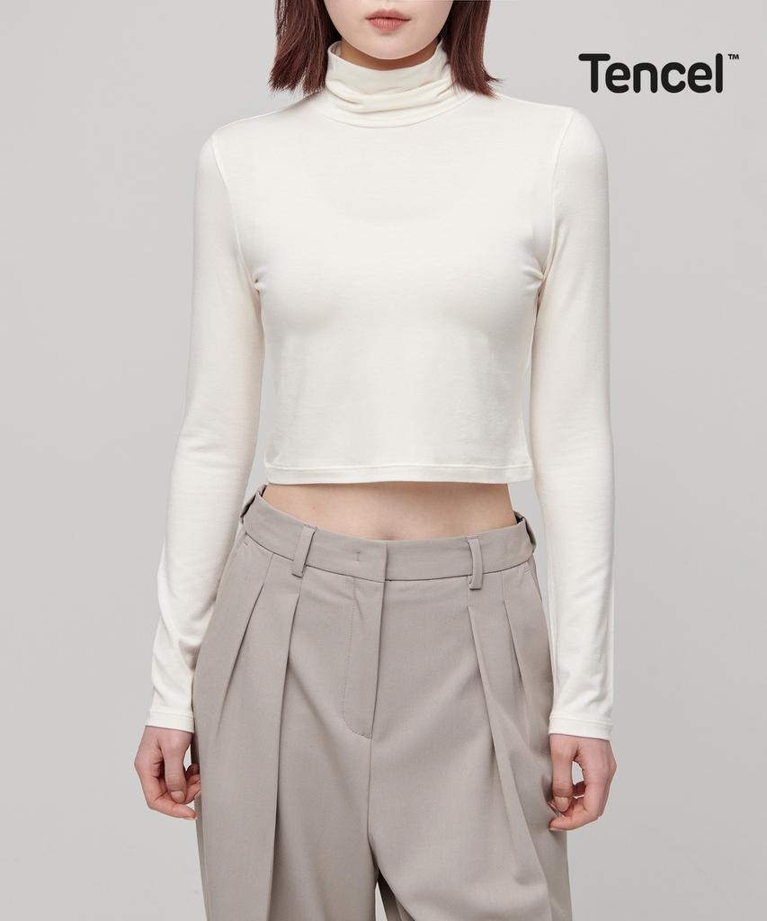 MUSINSA STANDARD WOMAN Women'S Slim Crop Turtleneck Long Sleeve T-Shirt [Cream]