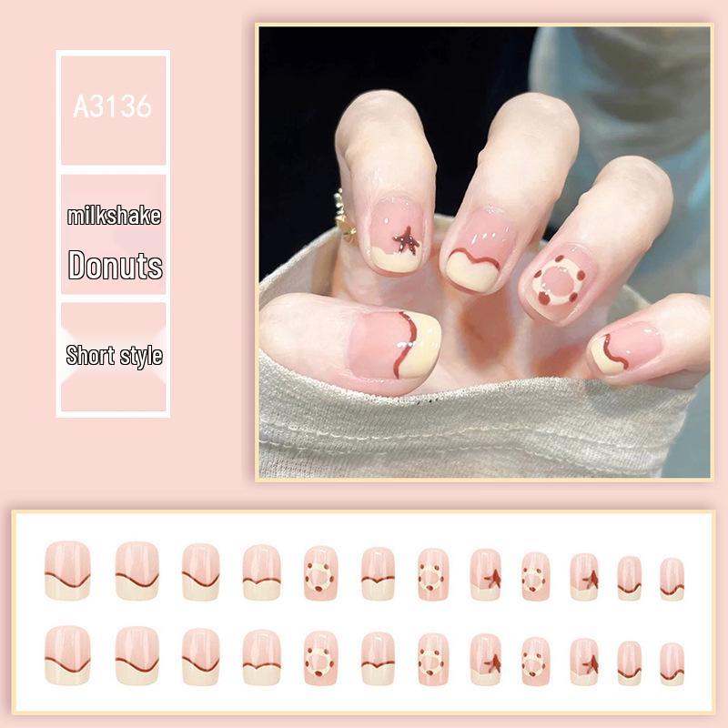 

French Cream Donut Press-On Nail Art - Short Irregular Full-Size False Nail Tips