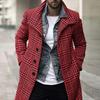 Men Overcoat Plaid Medium Length Turndown Collar Windbreaker British Style Coldproof Single Breasted Trench Coat Streetwear