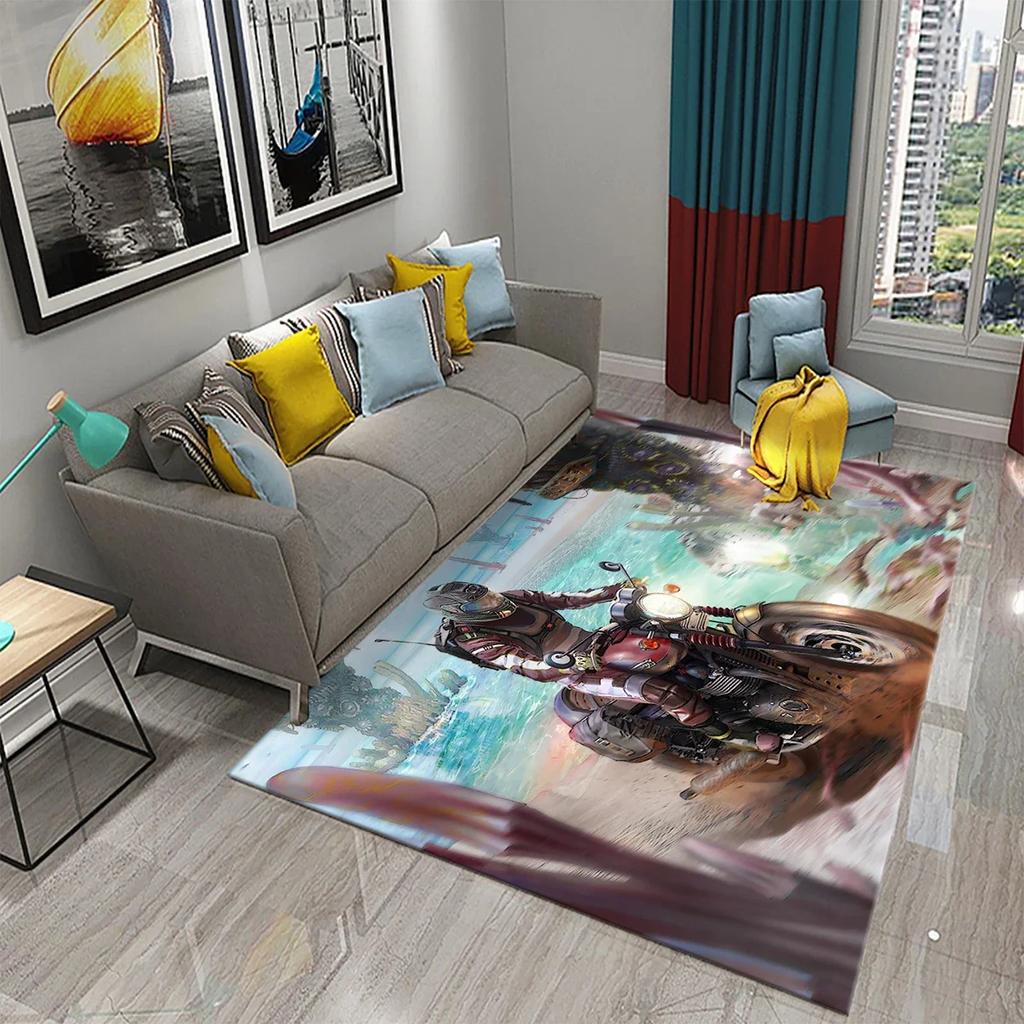 3D Vintage Cool Classic Motorcycle Carpet Oil Painting Art Carpet Home Bedroom Living Room Decorations Rug Bathroom Non-Slip Mat