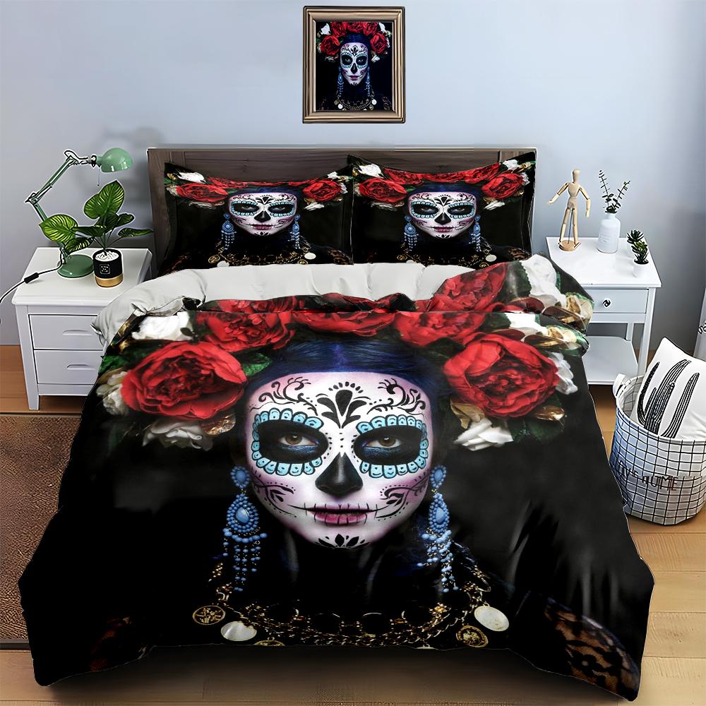 Vivid Floral Skull. Bedding Duvet Cover Sets Duvet Covers Pillowcases Gifts (1 * Duvet Cover 2 * Pillowcases, Without Duvet Insert)