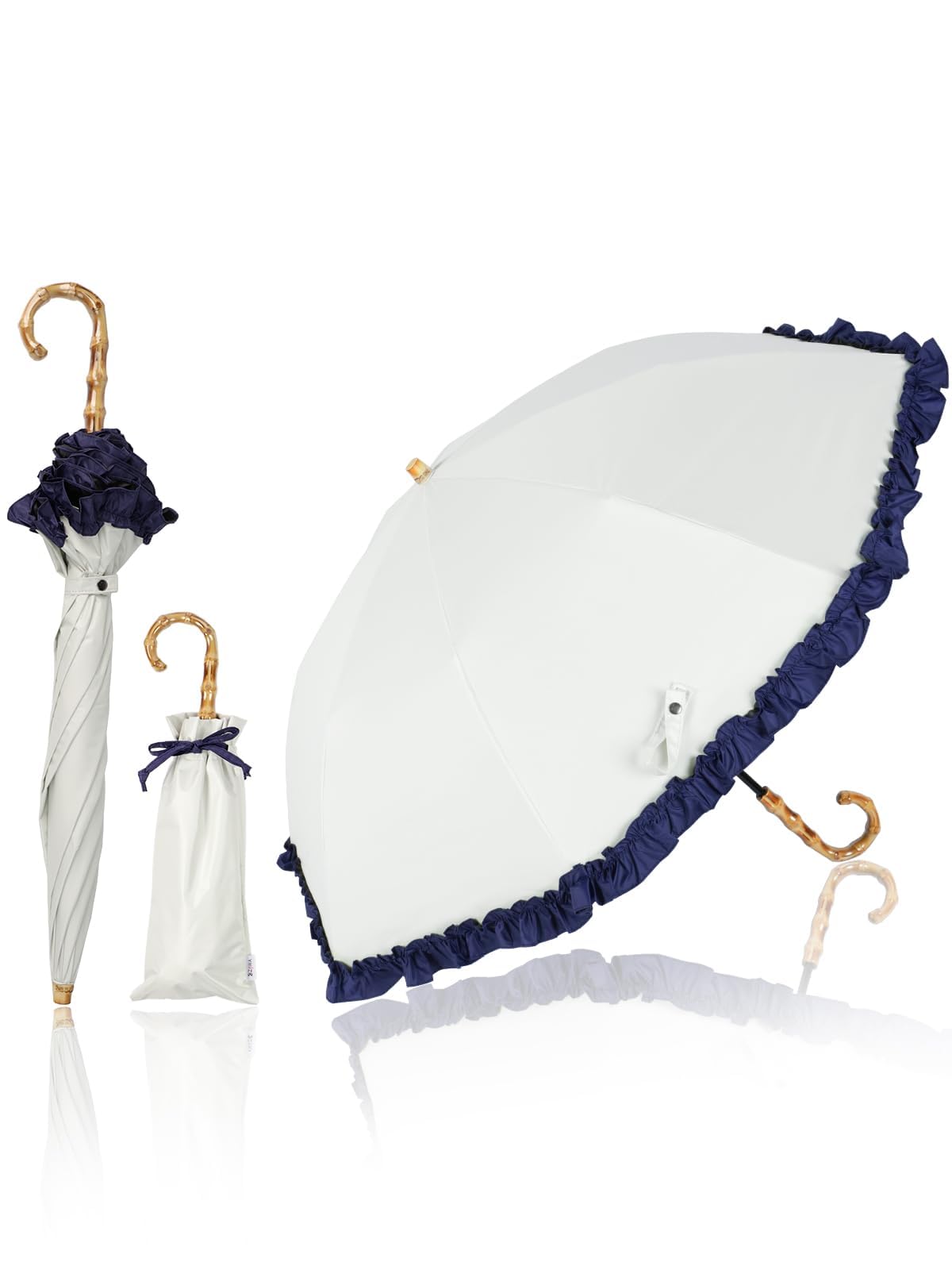 

KIZAWA Складной УФ-зонт с обратным открытием, Полный уровень защиты от света 5, Водо- и термостойкий, Подходит для солнца и дня, Бамбуковая ручка x Зонт, Двухсекционный, Защита, 100% блокировка,