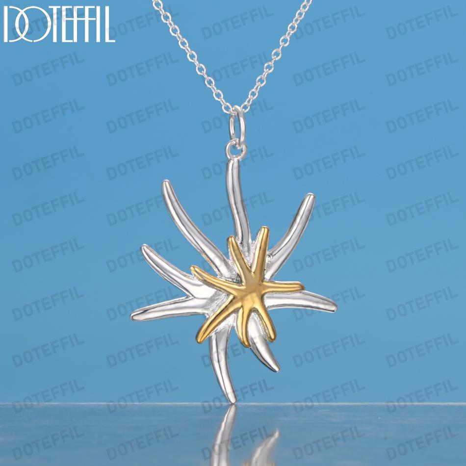 925 Sterling Silver Starfish Pendant Necklace Fashionable Wedding Jewelry