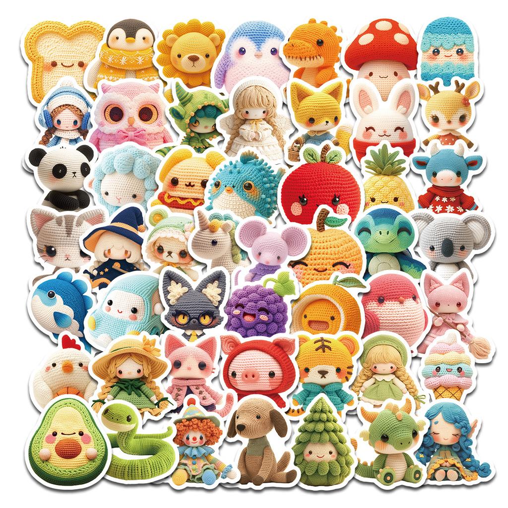 50 Naklejek Graffiti z Szydełkowanymi Lalkami Nagroda za Interakcję Rodzic-Dziecko Wełniana Naklejka Dekoracyjna Walizka Pióro