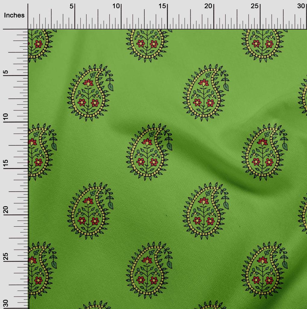 oneOone Cotton Flex Green Fabric Block Dress Material Fabric Print Fabric By The Yard 40 Inch