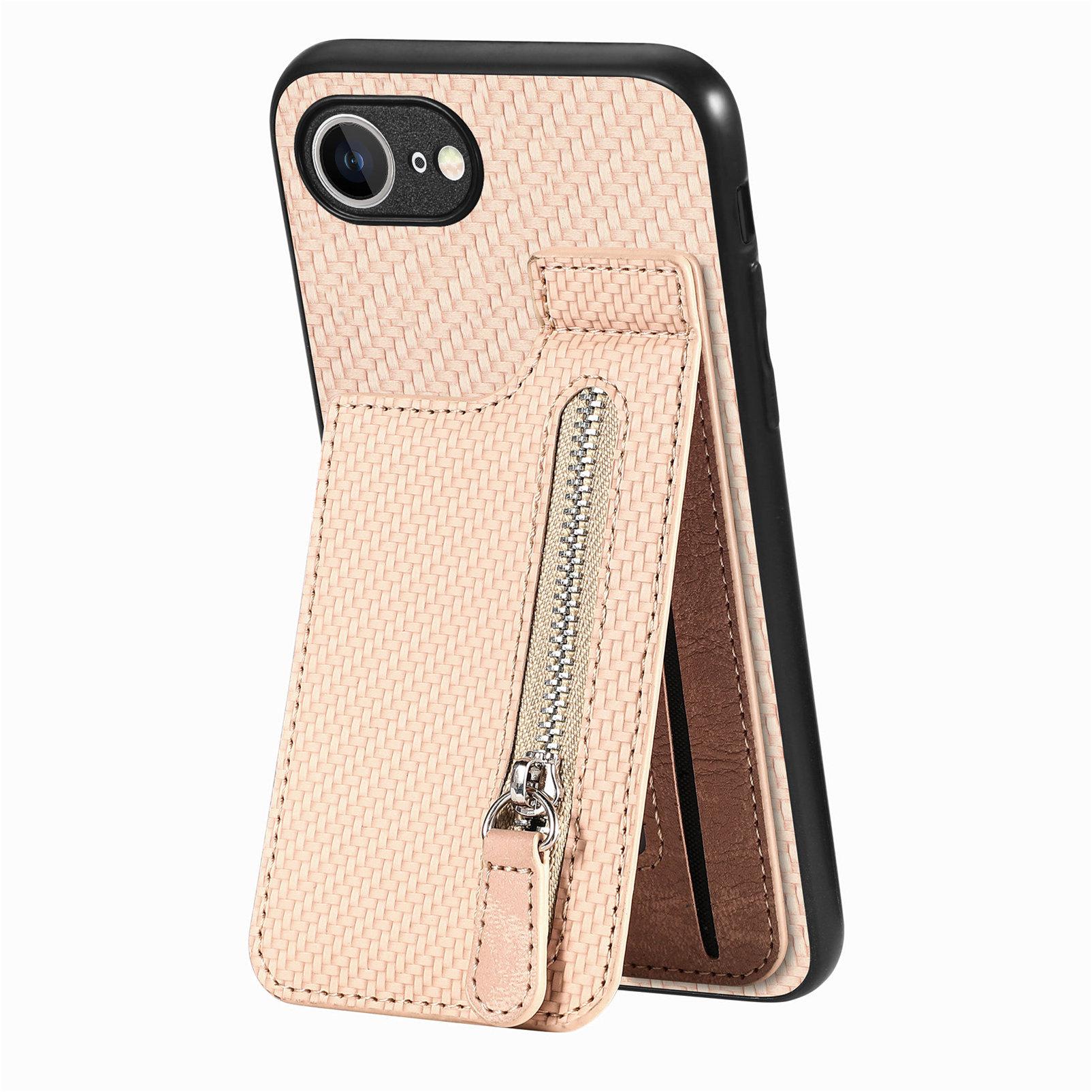 

For iPhone 16e Case Leather Phone Back Cover with Zipper Card Holder Kickstand Green