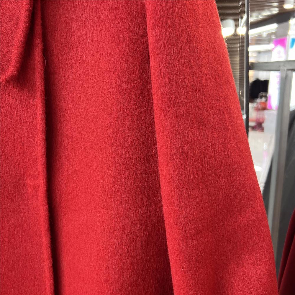 Women's Red Bow Ribbon Cashmere Coat - French Sweet Rich Girl Style, Double-Sided Woolen Petite Coat for New Year