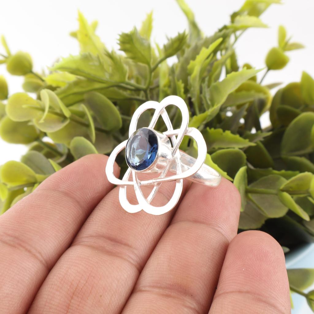 London Blue Topaz Ring, 925 Solid Sterling Silver Gemstone Jewelry, Handmade Ring, For Thanksgiving Gift
