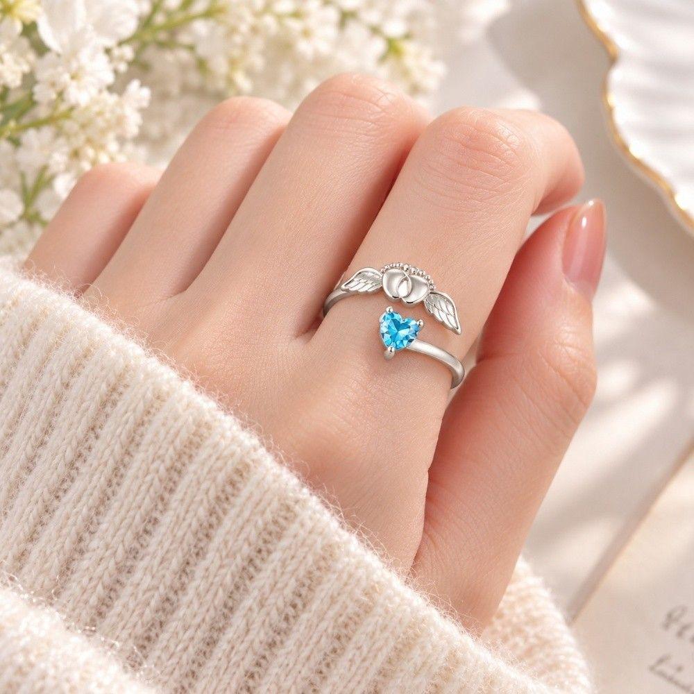 Rhinestone Embellished Rhinestone Heart Ring Adjustable Fashion Band Mom Daughter Gift