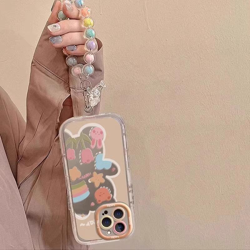 Summer Mirror Bear Rainbow Flower Apple 17 Mobile Phone Case New 16promax All-inclusive Anti-drop Protective Case Soft