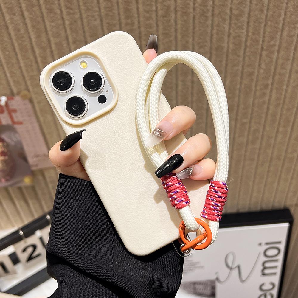 Cute Candy Leather Texture With Wrist Strap Case For iPhone 17 Air 16 15 14 11 12 13 16 Pro Max 16 Plus Solid Color Soft Cover
