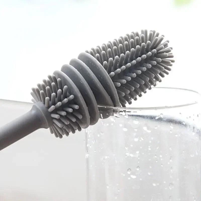 Silicone Cup Brush Useful Things for Kitchen Gadgets Cleaning Tools Long Handle Dish Soap Bathroom Supplies Cloth Goods Home