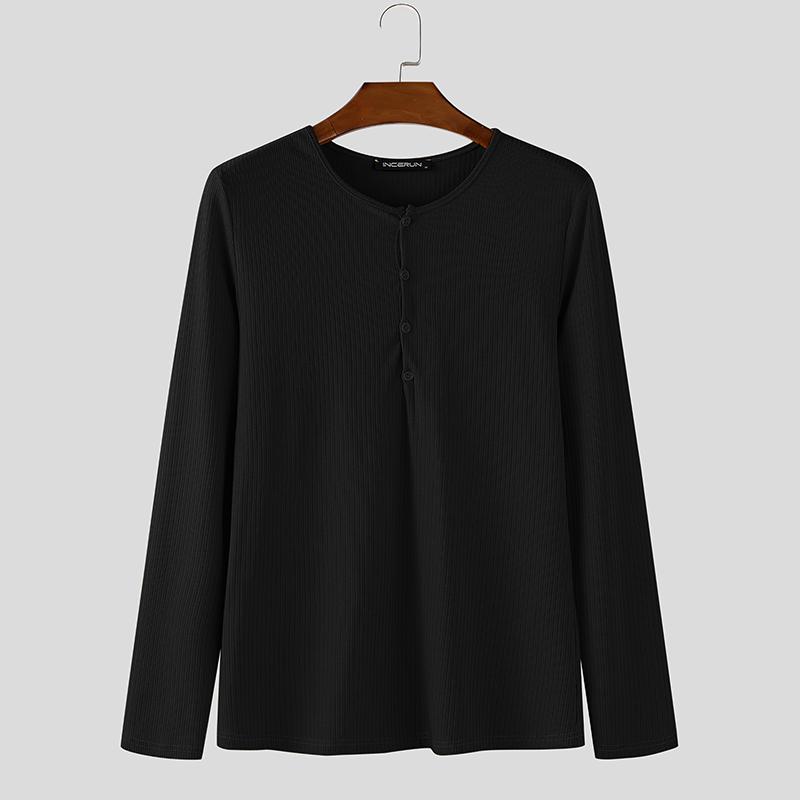 

INCERUN Осенние мужские топы-пуловеры с длинным рукавом, однотонные, в рубчик, облегающие, майки 5XL