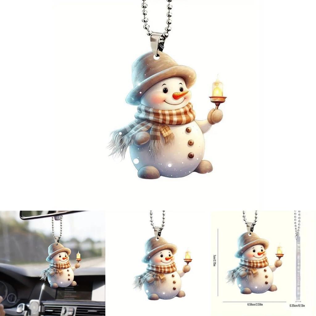 Christmas Cute Handheld Candle Snowman Pattern Acrylic Pendant For Vehicle Interior Decor