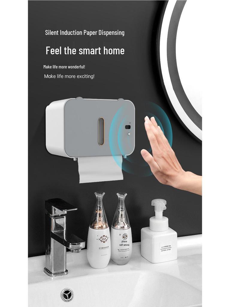 Smart Sensor Toilet Paper Holder, Automatic Wall-Mounted Dispensing, Punch-Free, Waterproof.