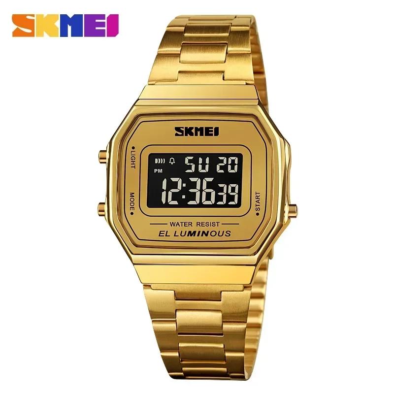 SKMEI 1647 Men Reloj Hombre Retro LED Digital Male Watches Casual Simple Mens Wristwatches Stainless Steel Band Waterproof Watch