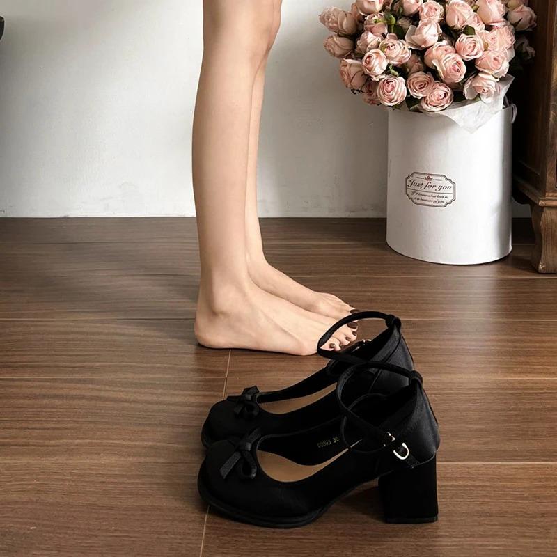 Block Heel High Heels Women's French Platform Ballet Shoes