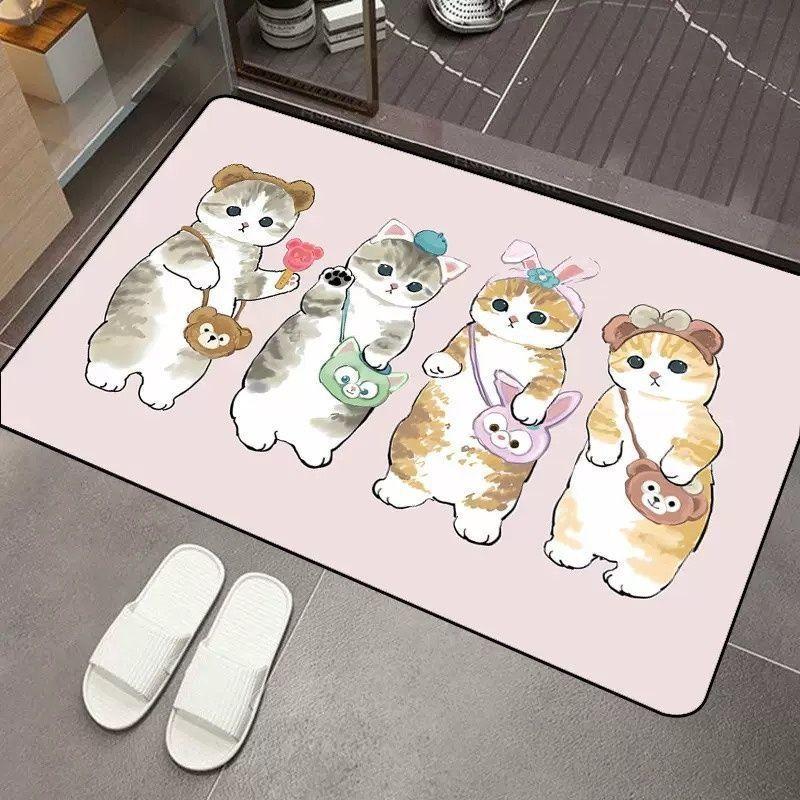 2pcs Cartoon Cat Diatom Mud Floor Mat Bathroom Water Absorption Quick Drying Easy Cleaning Foot Pad Non-slip Mat