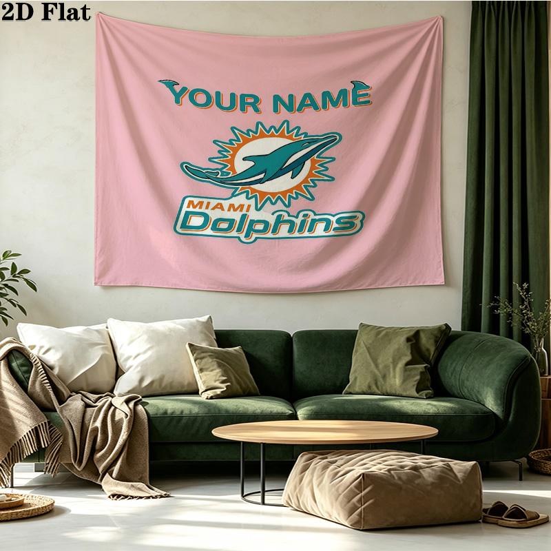Benutzerdefiniertes Namensschild Miami Dolphins Bedruckter Wandteppich – Wandbehang für Schlafzimmer, Studentenwohnheime und Heimdekoration