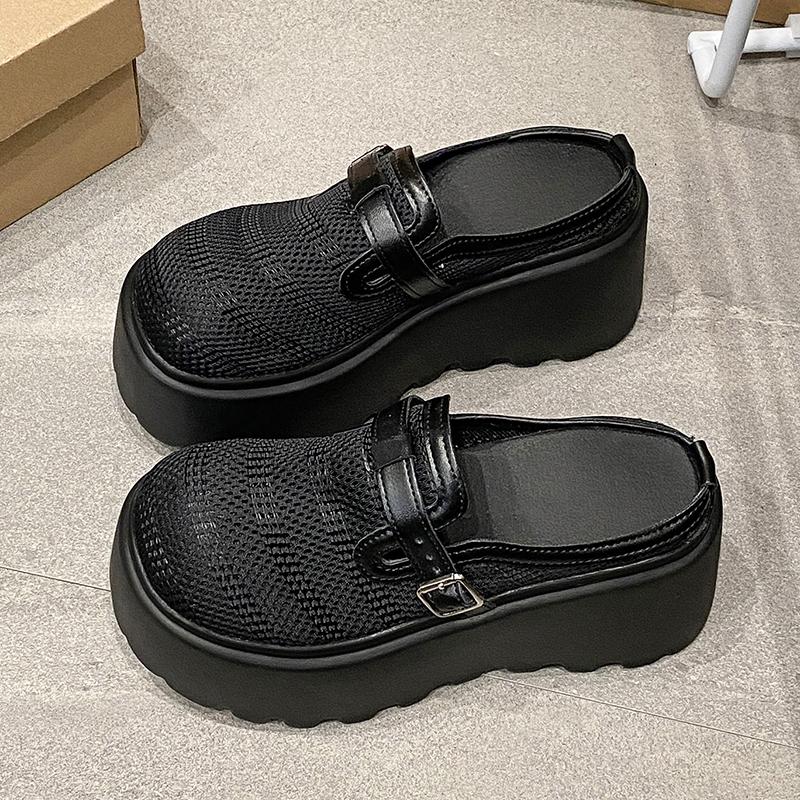 Fashion New 2025 Mesh Slippers Slip On 9CM Platform Wedge Sandals Women Summer Breathable High Heels Chunky Sneakers Woman