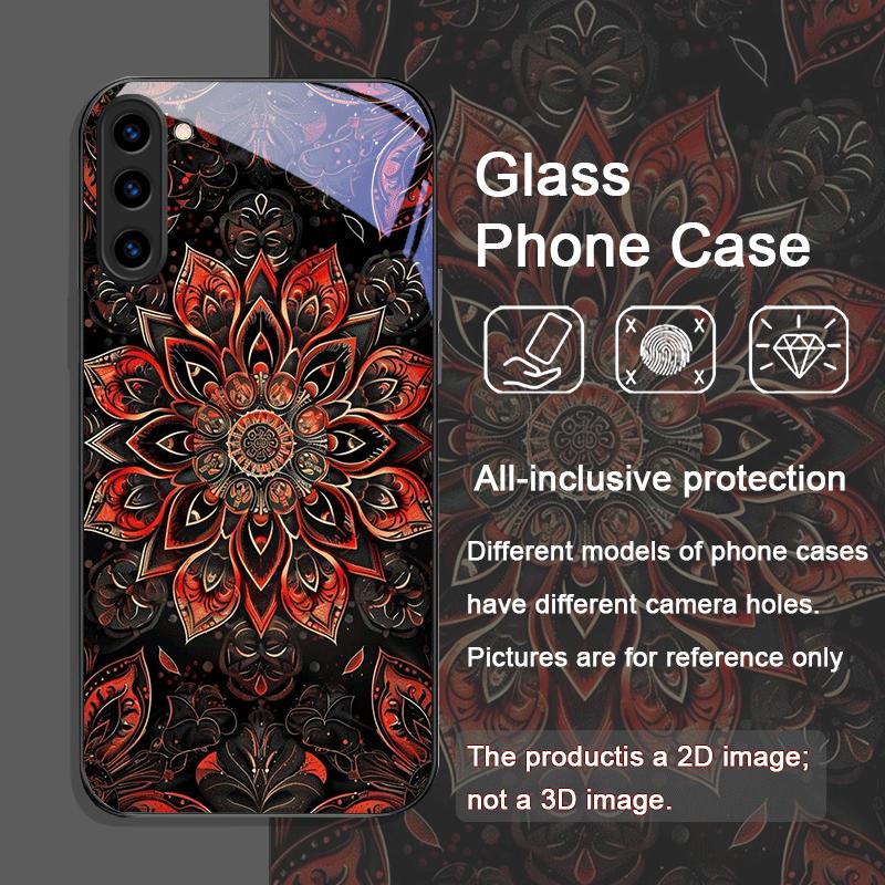 Vintage Mandala Lotusblumenmuster Gehärtetes Glas Handyhülle für Samsung Galaxy S25 Ultra S24 S23 Plus S22 S21 S20 FE 5G Cover