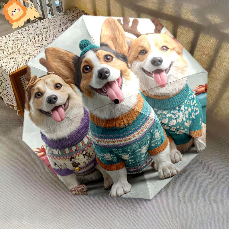 1 PC Automatic Folding Umbrella - Corgis Pattern, Portable & Foldable Design with 8 Ribs, Christmas Birthday Gifts