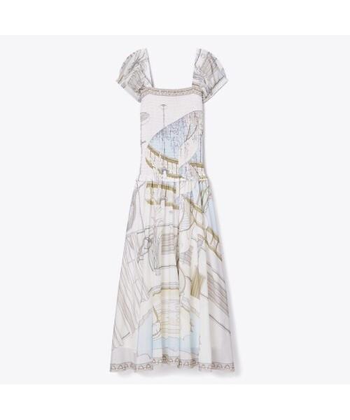Tolibeochi Printed Smoke Dress - The Full Beige