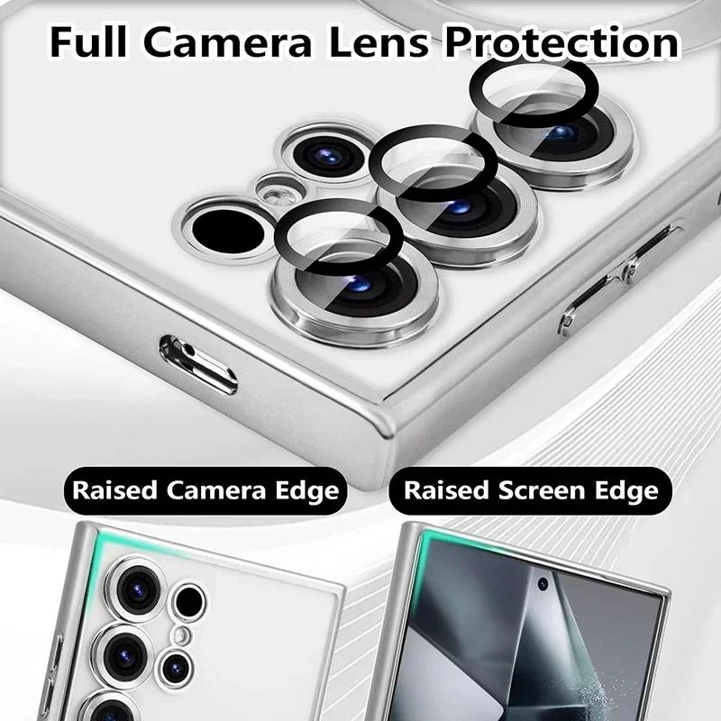 Verchromte Transparente Magsafe Hülle für Samsung Galaxy S24 S22 S21 S23 Ultra Plus FE Magnetisches Kabelloses Laden Silikon Weiche Hülle