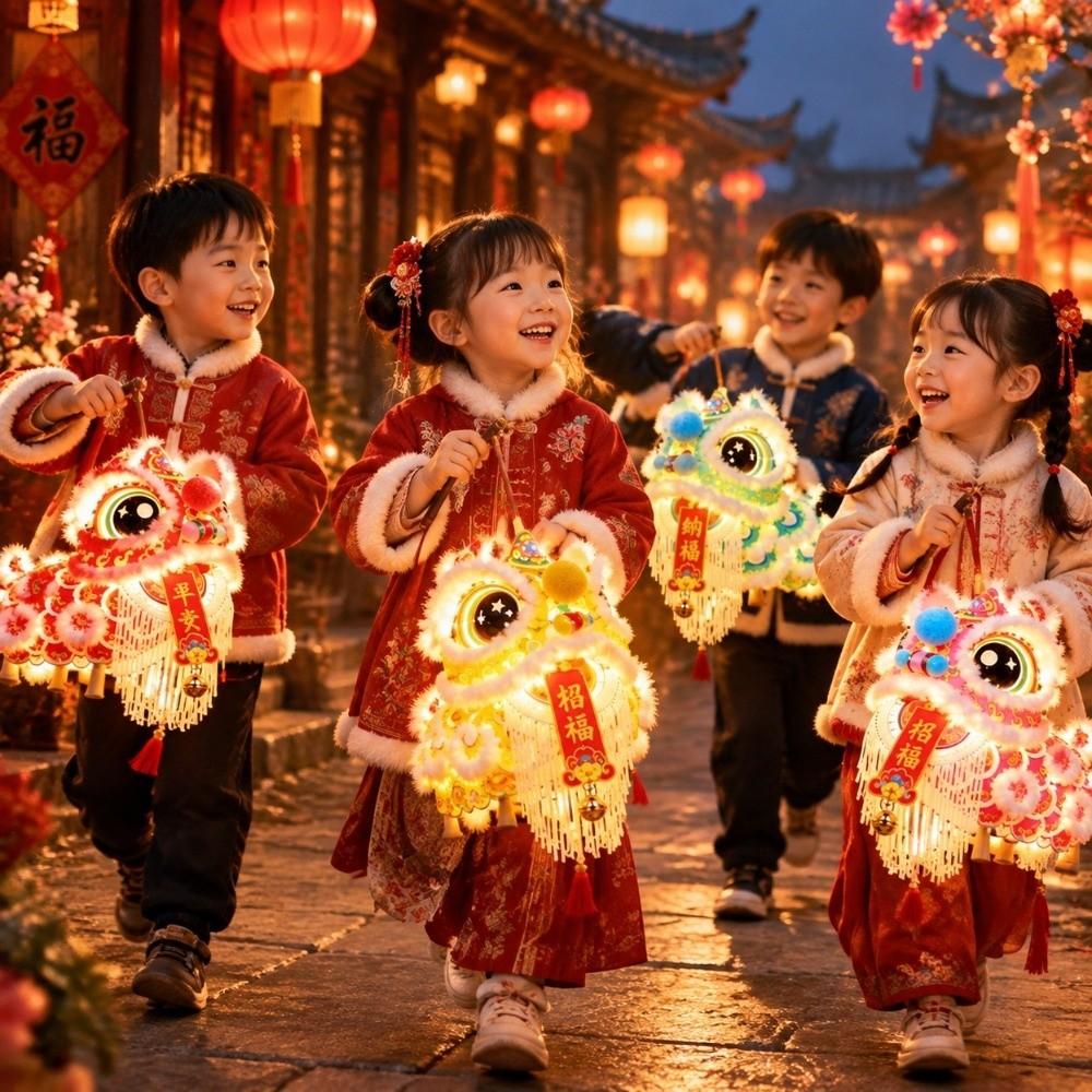 Cartoon Lion Dance Lantern New Year Portable Lantern Atmosphere Luminous Lantern Lantern Festival