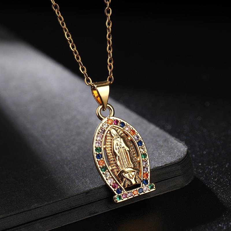 European and American Fashion Micro inlaid Color Zircon Pendant Women's Jewelry Virgin Mary Necklace
