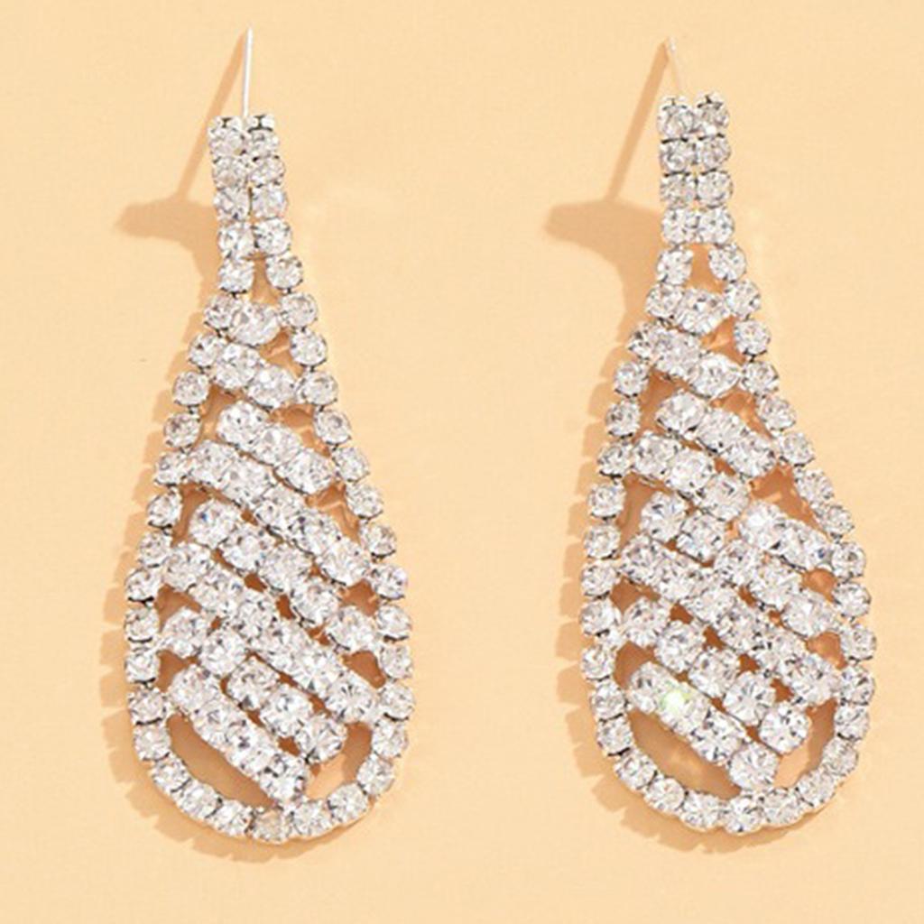 3pcs Classical Luxury All Diamond Hollow Exaggerated Bridal Necklace Earring Set Elegant Banquet Party Women Fashion Accessories