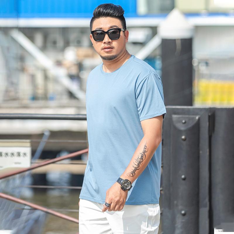 Tricou largi pentru bărbați de mărime mare M-7XL 8XL Tricou cu mâneci scurte pentru bărbați, culoare uni, cu gât rotund