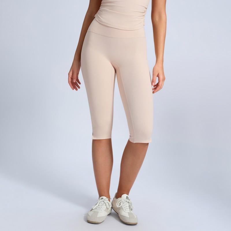High-Waisted Yoga Shorts Women With Butt-Lifting Fit Knee-Length Split Leggings Breathable Nylon Workout Pants