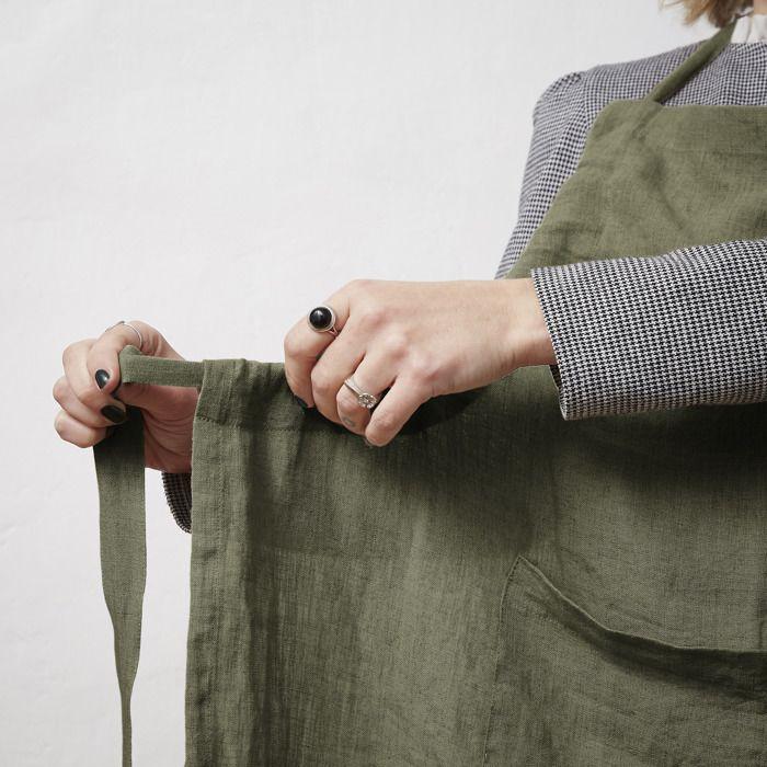 Tablier Ajustable En Lin - SOLINE - Thym - 70 X 85 Cm - 100% Lin - Poche Pratique