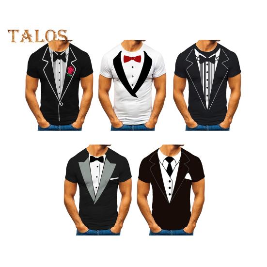 Herren T-Shirt mit gefälschtem zweiteiligem Anzugmuster, Pullover, Oberteile, Rundhalsausschnitt, kurzärmeliges T-Shirt, atmungsaktiv, für den Alltag