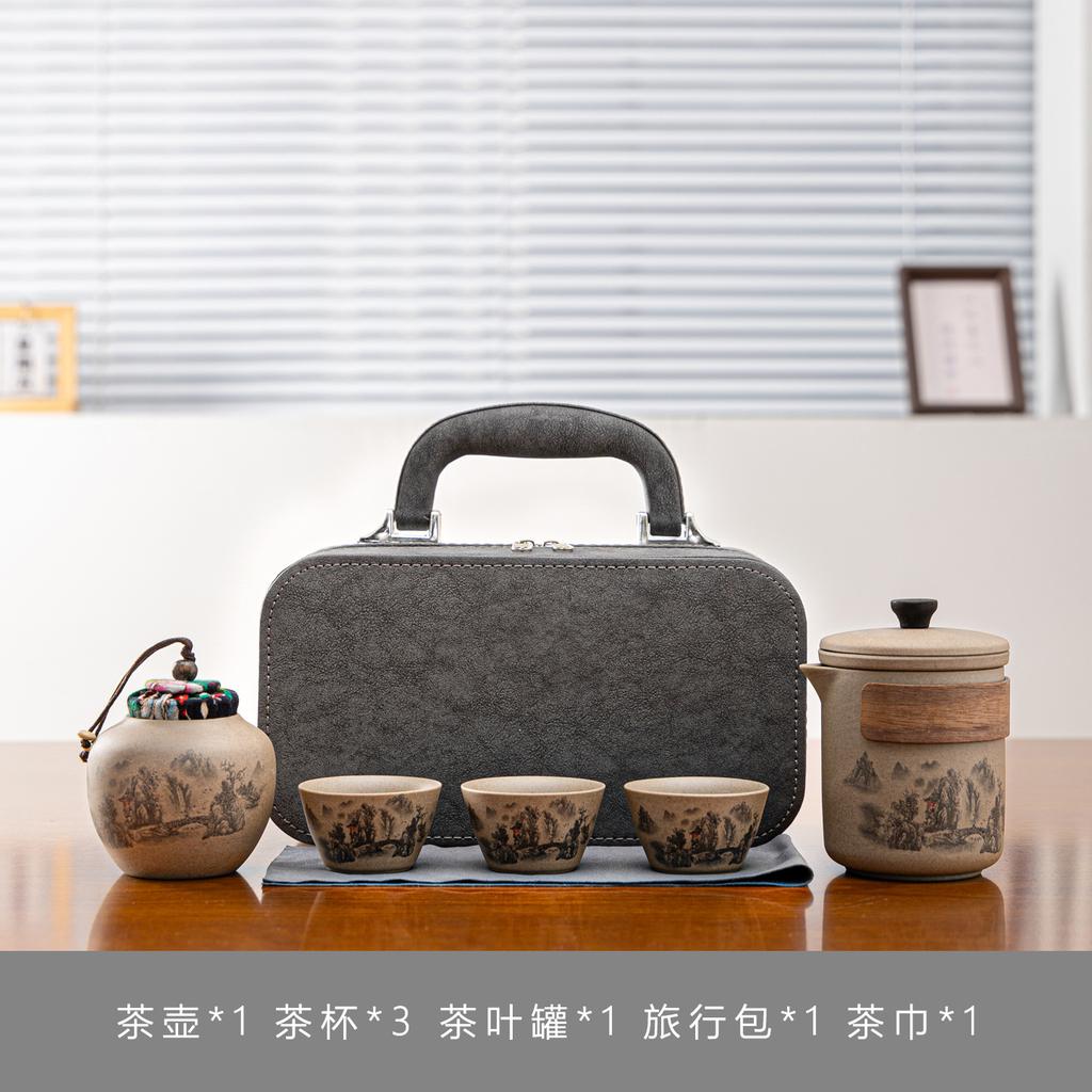 Coarse pottery Kuaike travel tea set, household kung fu tea set, outdoor business trip tea gift, a complete set of souvenirs